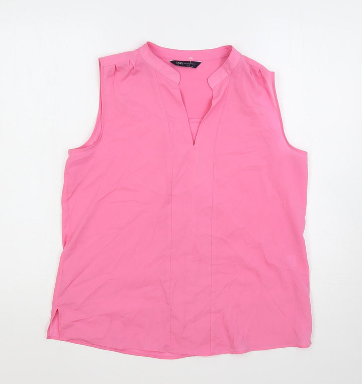 Marks and Spencer Womens Pink Polyester Basic Blouse Size 12 V-Neck
