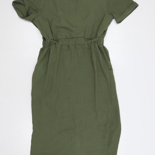 ASOS Womens Green Polyester Shirt Dress Size 10 Collared Button - Elastic Waist