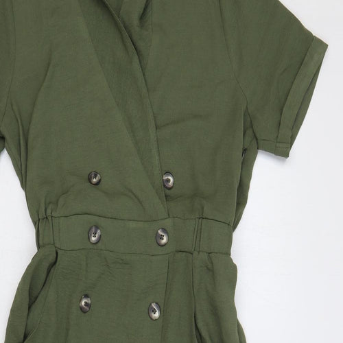 ASOS Womens Green Polyester Shirt Dress Size 10 Collared Button - Elastic Waist