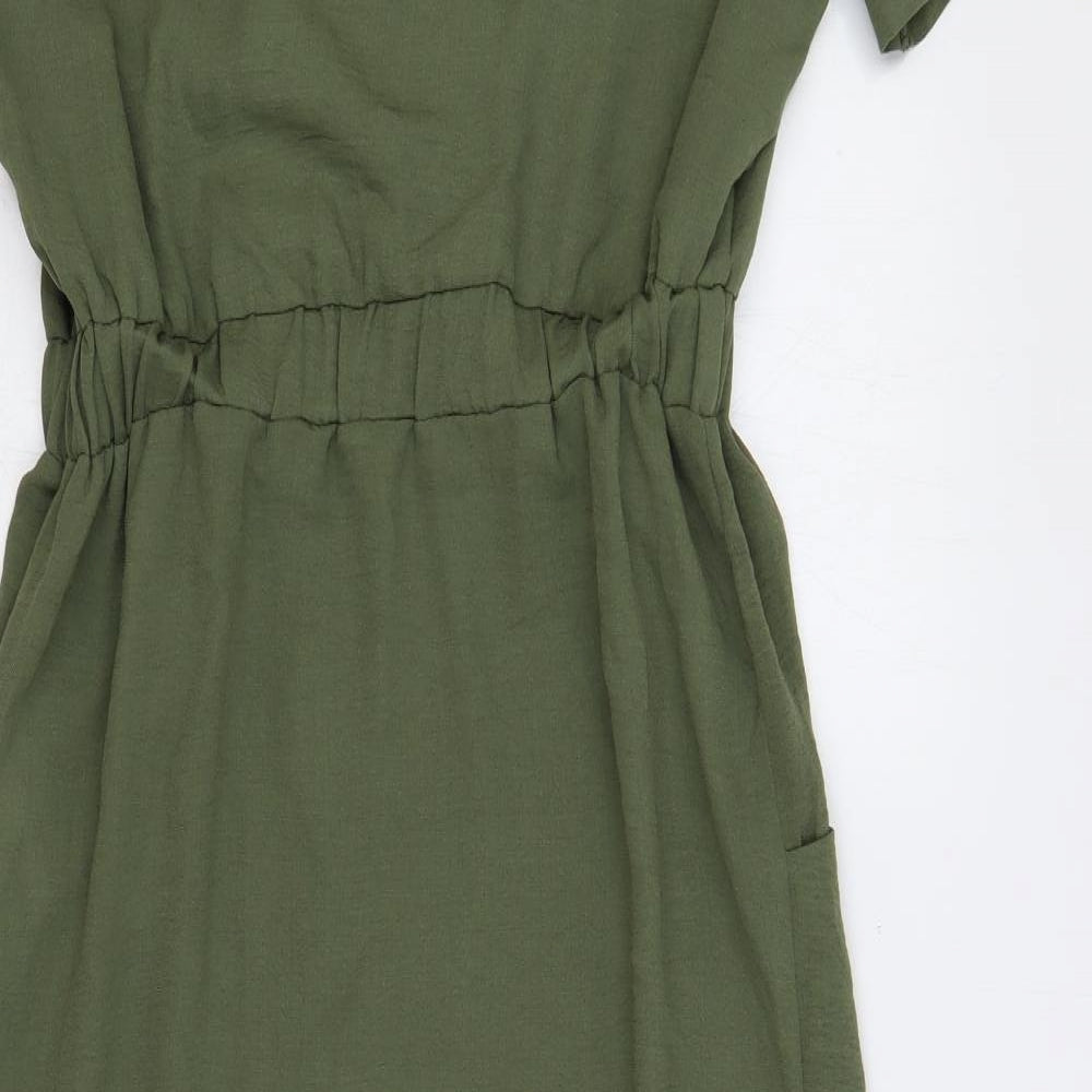 ASOS Womens Green Polyester Shirt Dress Size 10 Collared Button - Elastic Waist