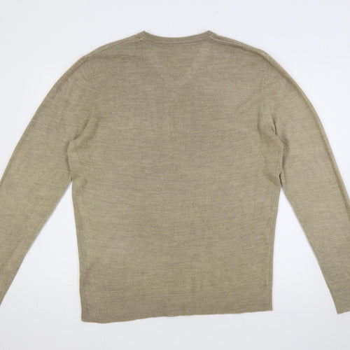 M&Co Mens Beige V-Neck Acrylic Pullover Jumper Size M Long Sleeve