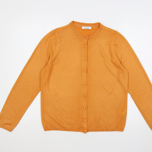 Classic Womens Orange Round Neck Acrylic Cardigan Jumper Size 12