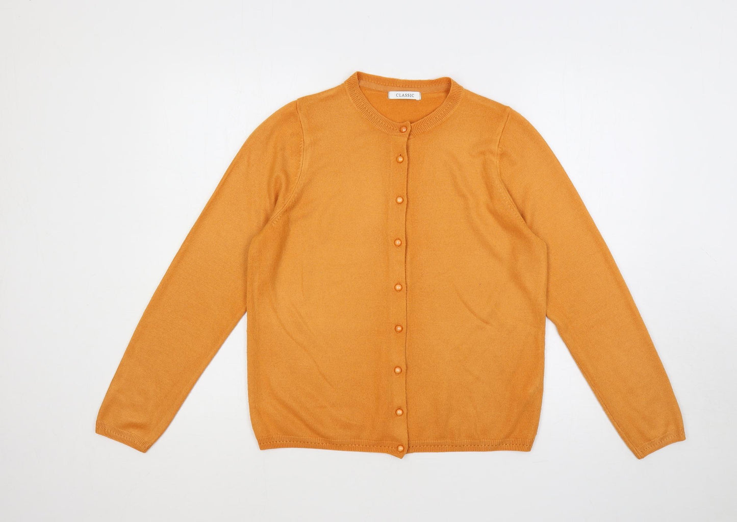 Classic Womens Orange Round Neck Acrylic Cardigan Jumper Size 12