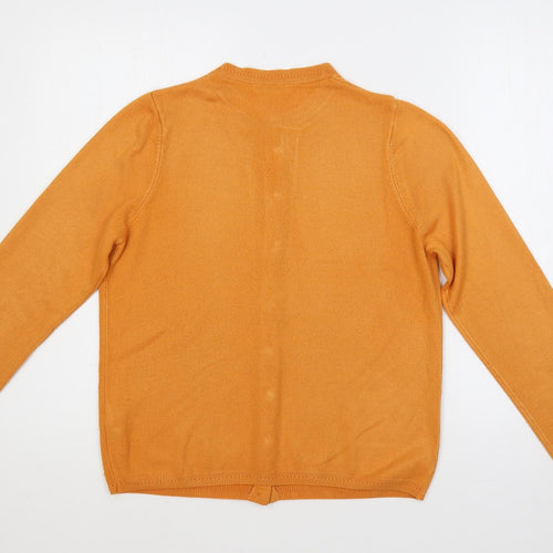 Classic Womens Orange Round Neck Acrylic Cardigan Jumper Size 12