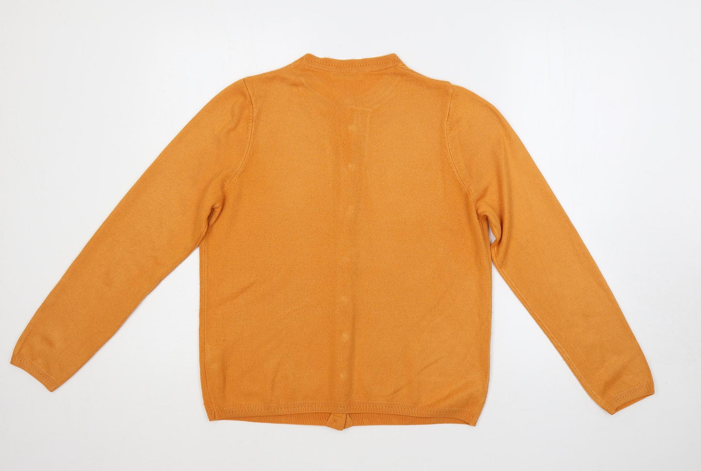 Classic Womens Orange Round Neck Acrylic Cardigan Jumper Size 12