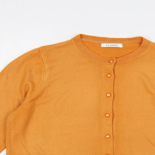 Classic Womens Orange Round Neck Acrylic Cardigan Jumper Size 12