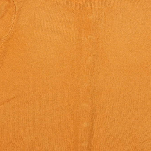 Classic Womens Orange Round Neck Acrylic Cardigan Jumper Size 12