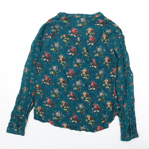 Oasis Womens Green Floral Viscose Basic Blouse Size 12 V-Neck