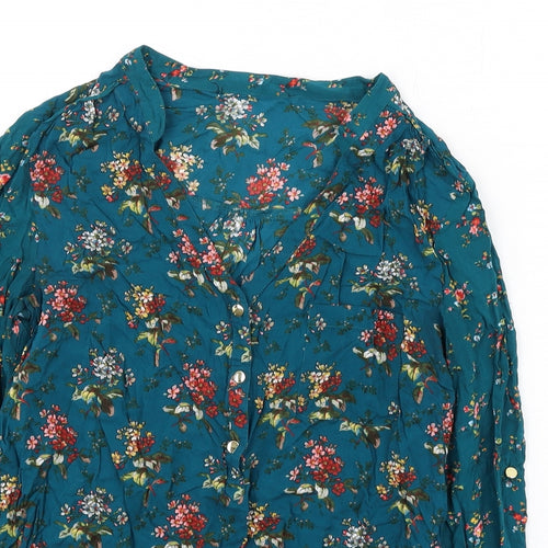 Oasis Womens Green Floral Viscose Basic Blouse Size 12 V-Neck