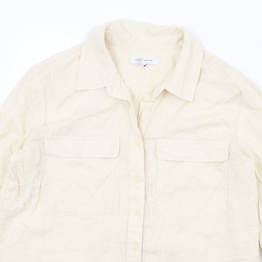 Lily of the Row Womens Beige Cotton Basic Button-Up Size 12 Collared