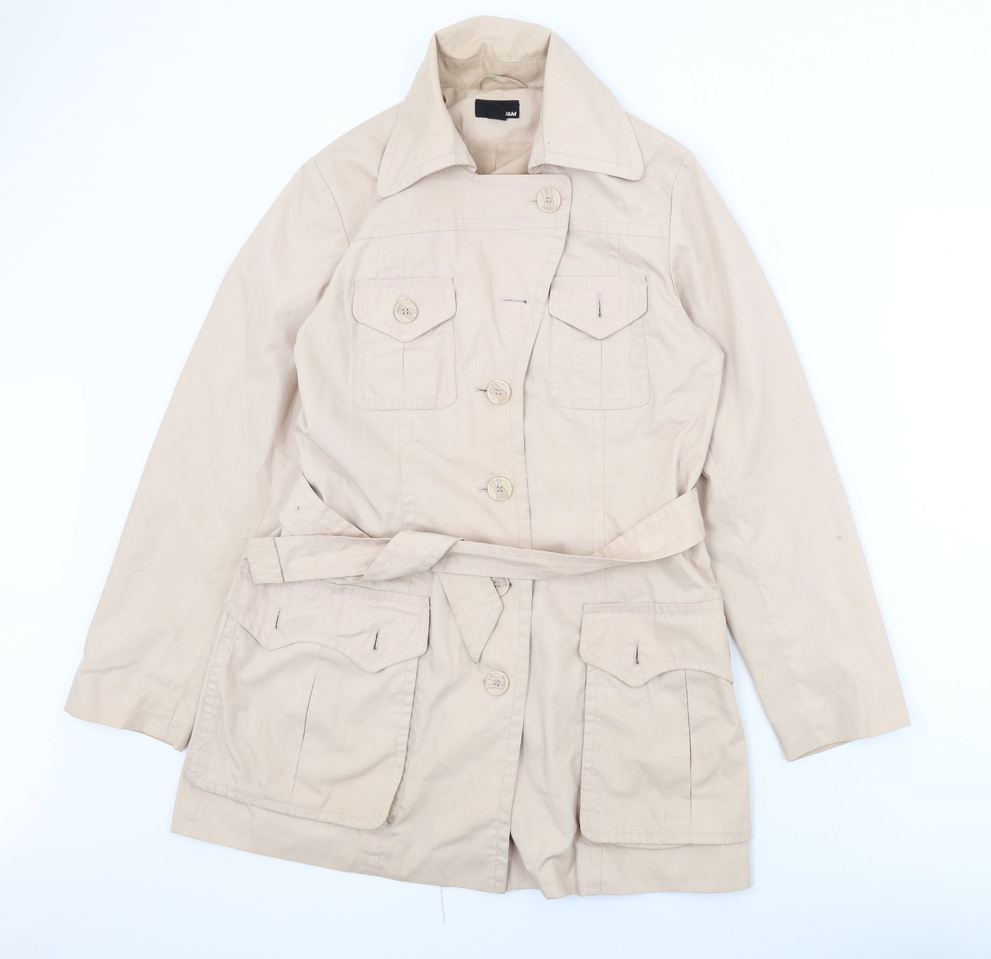 H&M Womens Beige Trench Coat Coat Size 14 Button