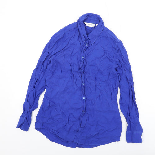 NEXT Womens Blue Cupro Basic Button-Up Size 10 Collared
