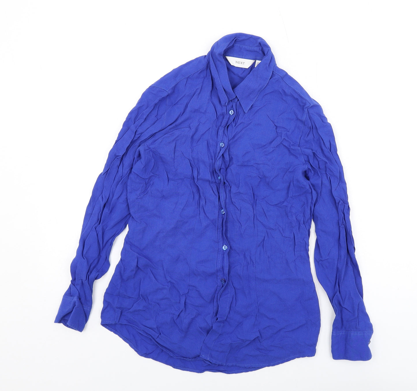 NEXT Womens Blue Cupro Basic Button-Up Size 10 Collared