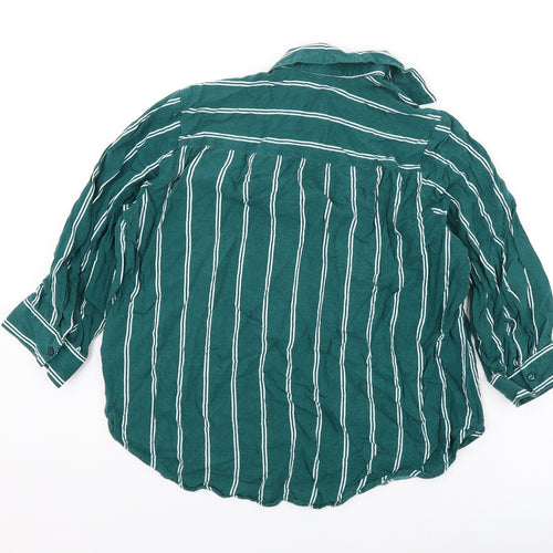 Divided Womens Green Striped Viscose Basic Blouse Size 12 Collared