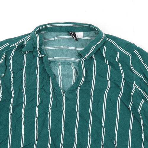 Divided Womens Green Striped Viscose Basic Blouse Size 12 Collared