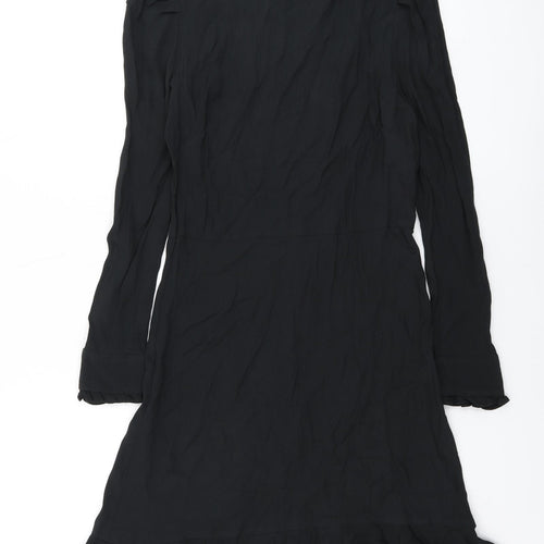 Marks and Spencer Womens Black Viscose A-Line Size 6 Round Neck Zip