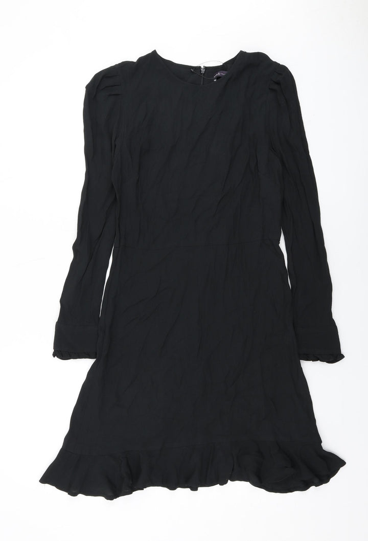 Marks and Spencer Womens Black Viscose A-Line Size 6 Round Neck Zip