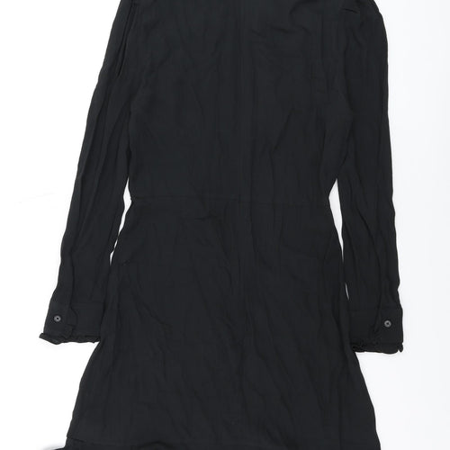 Marks and Spencer Womens Black Viscose A-Line Size 6 Round Neck Zip