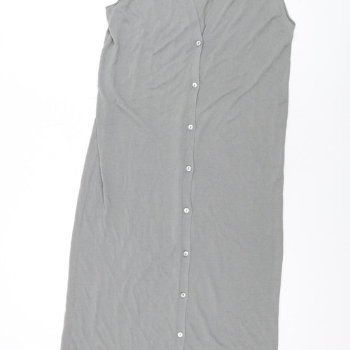 Zara Womens Grey Cotton Maxi Size M V-Neck Button