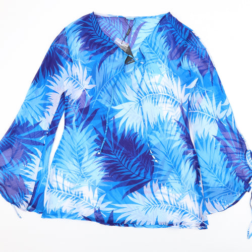 John Lewis Womens Blue Fair Isle Polyester Kimono Blouse Size M Scoop Neck