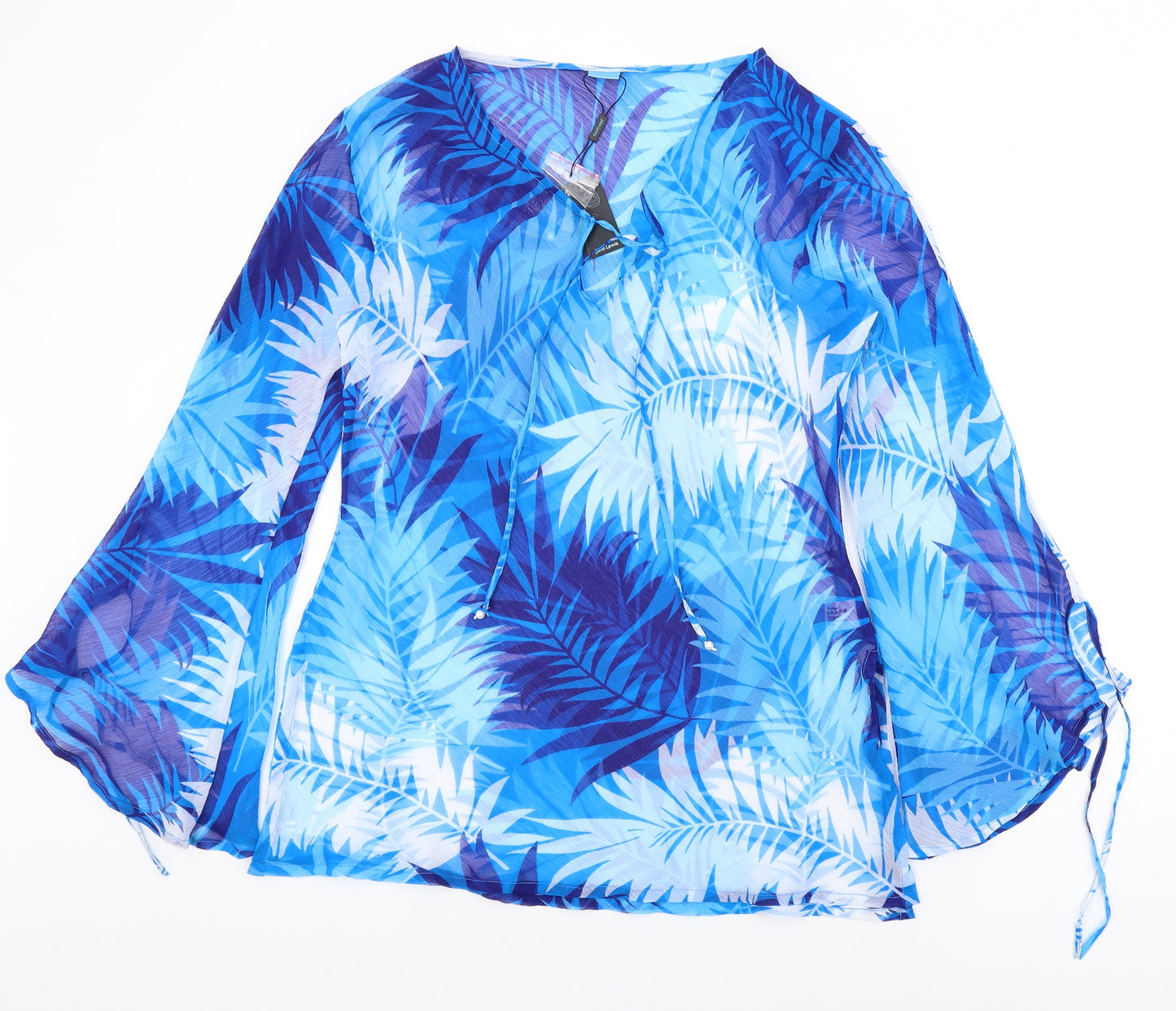 John Lewis Womens Blue Fair Isle Polyester Kimono Blouse Size M Scoop Neck