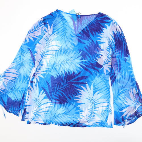 John Lewis Womens Blue Fair Isle Polyester Kimono Blouse Size M Scoop Neck