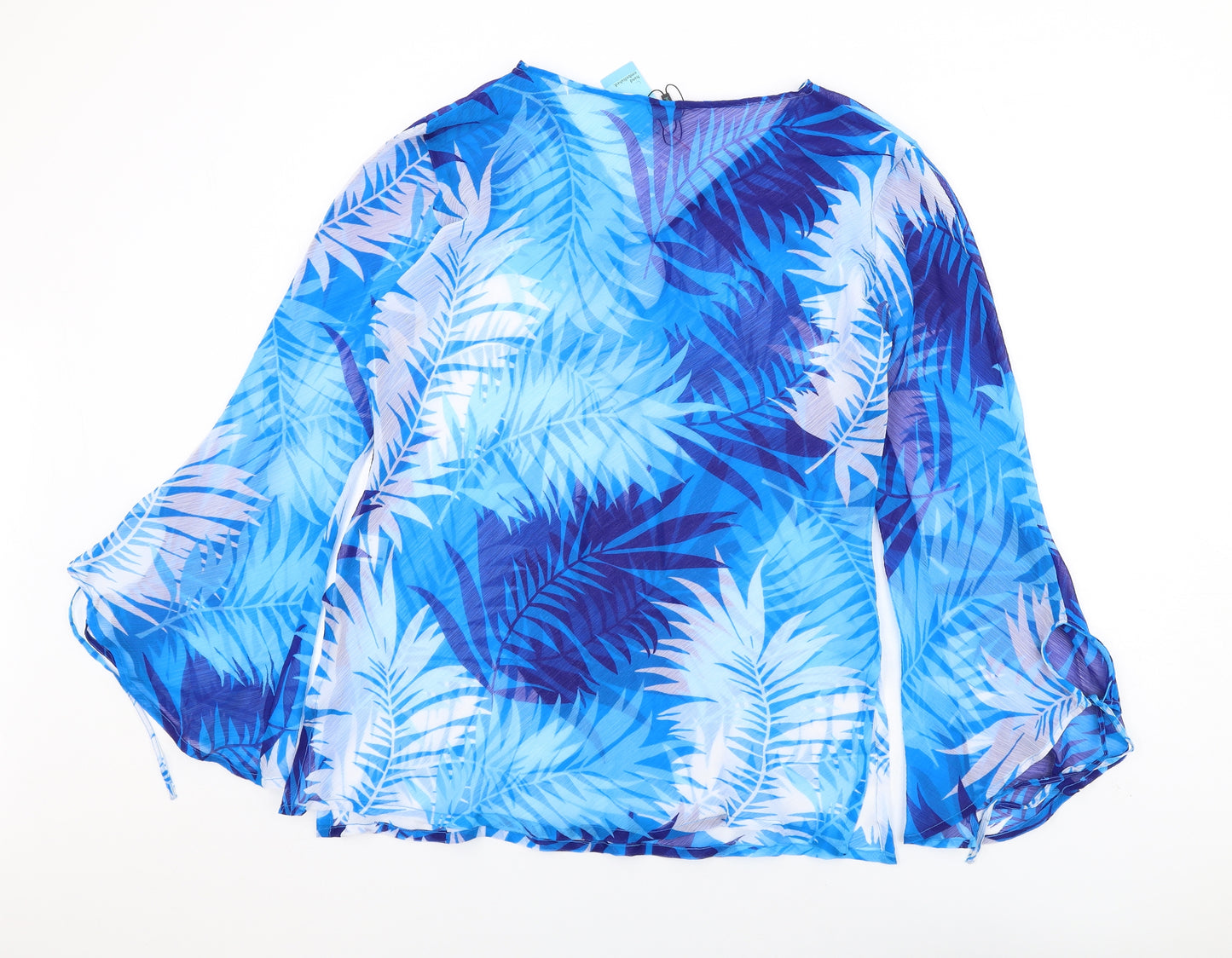 John Lewis Womens Blue Fair Isle Polyester Kimono Blouse Size M Scoop Neck