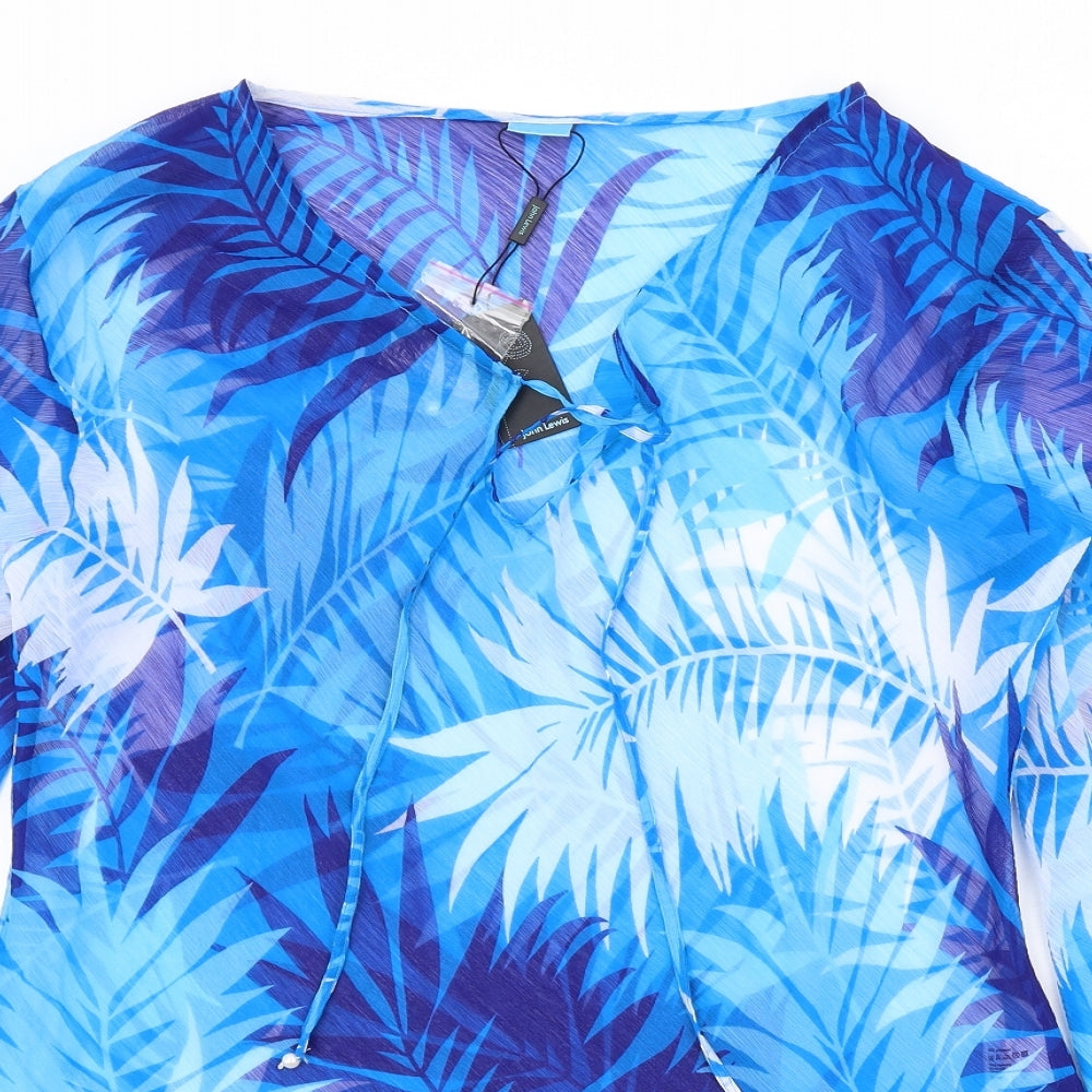 John Lewis Womens Blue Fair Isle Polyester Kimono Blouse Size M Scoop Neck