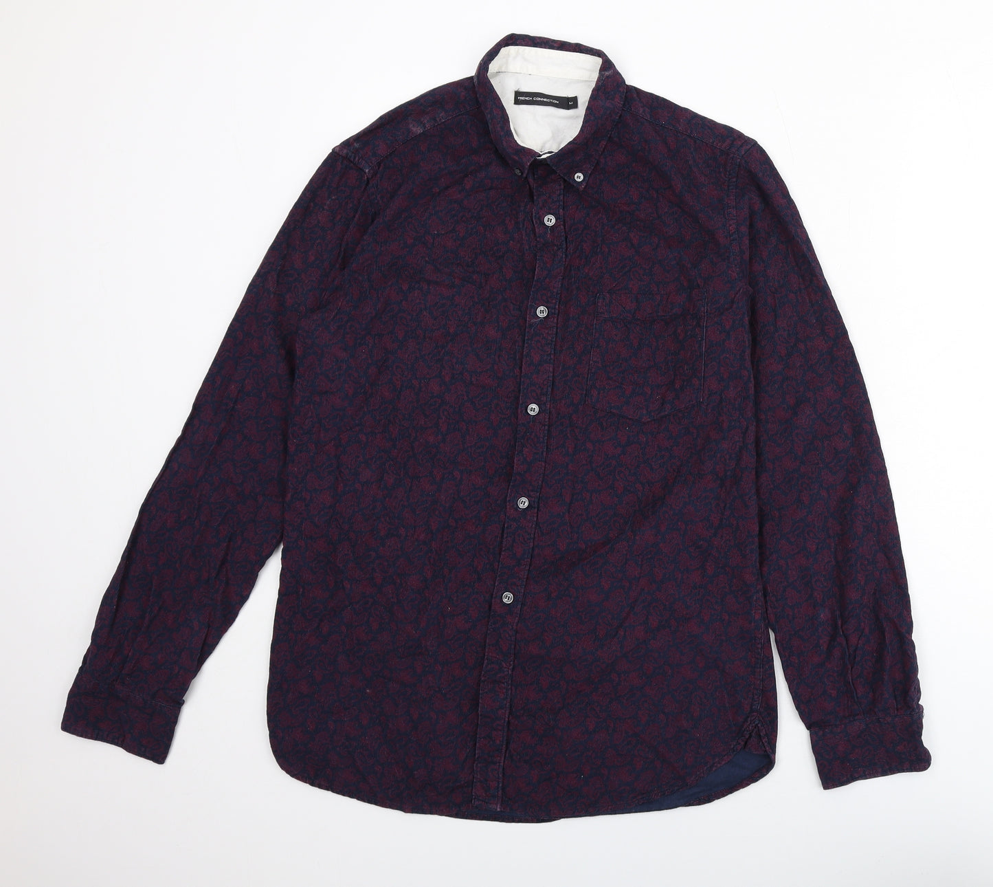 French Connection Mens Blue Paisley Cotton Dress Shirt Size M Collared Button
