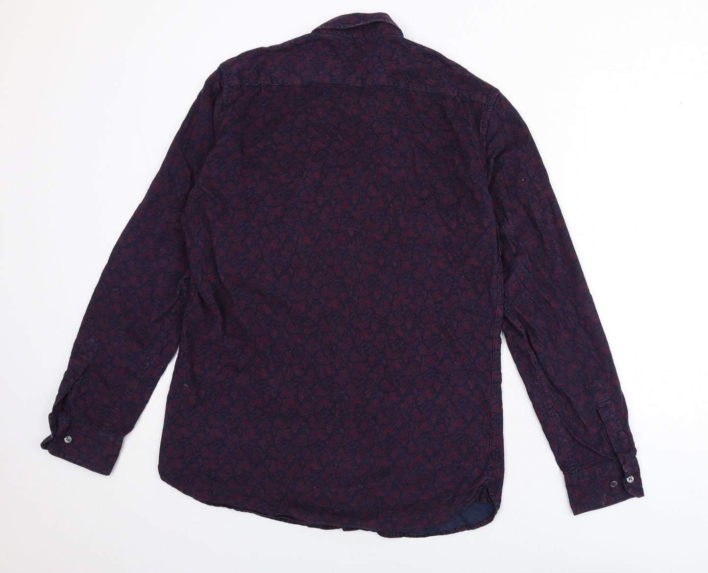 French Connection Mens Blue Paisley Cotton Dress Shirt Size M Collared Button