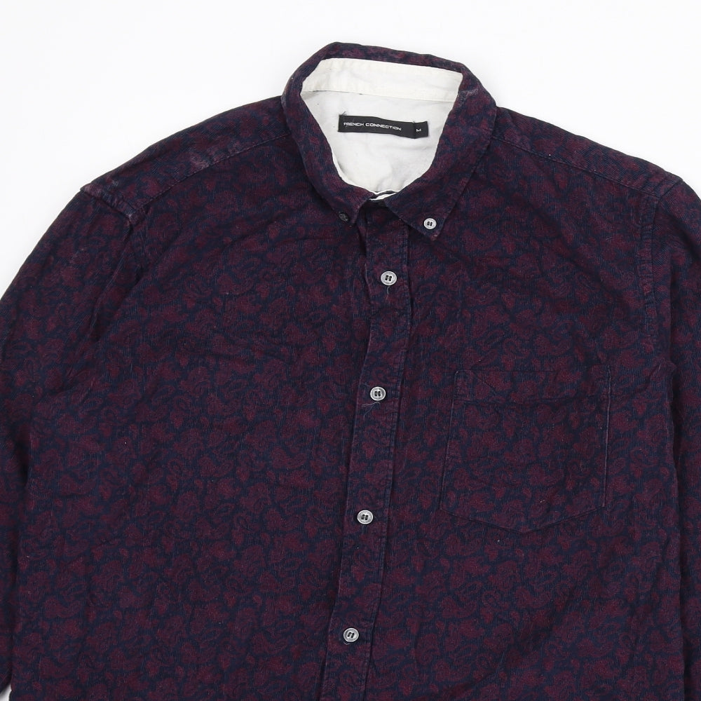 French Connection Mens Blue Paisley Cotton Dress Shirt Size M Collared Button