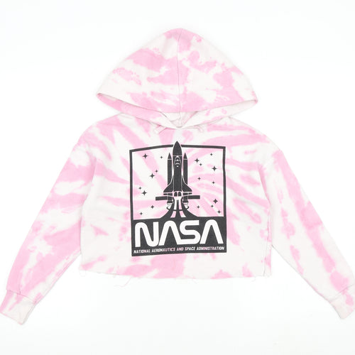 New Look Girls Pink Geometric Polyester Pullover Hoodie Size 9 Years Pullover