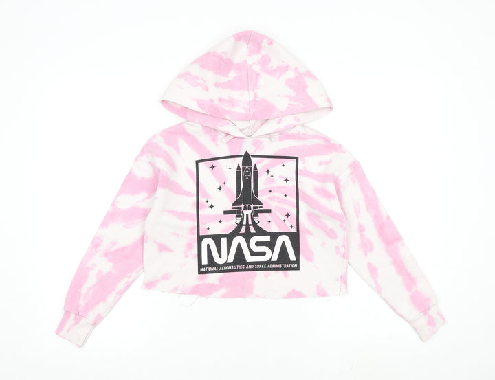 New Look Girls Pink Geometric Polyester Pullover Hoodie Size 9 Years Pullover
