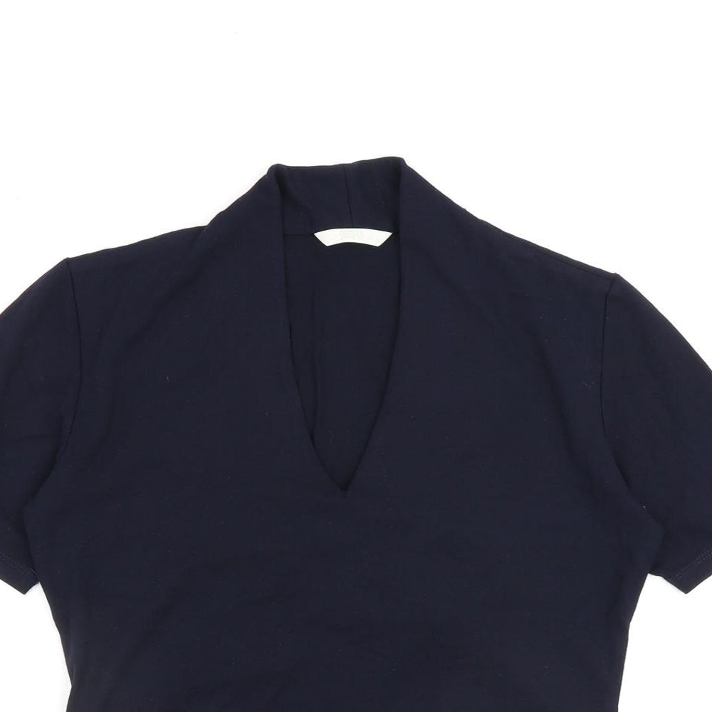 Marks and Spencer Womens Blue Viscose Basic Blouse Size 10 V-Neck