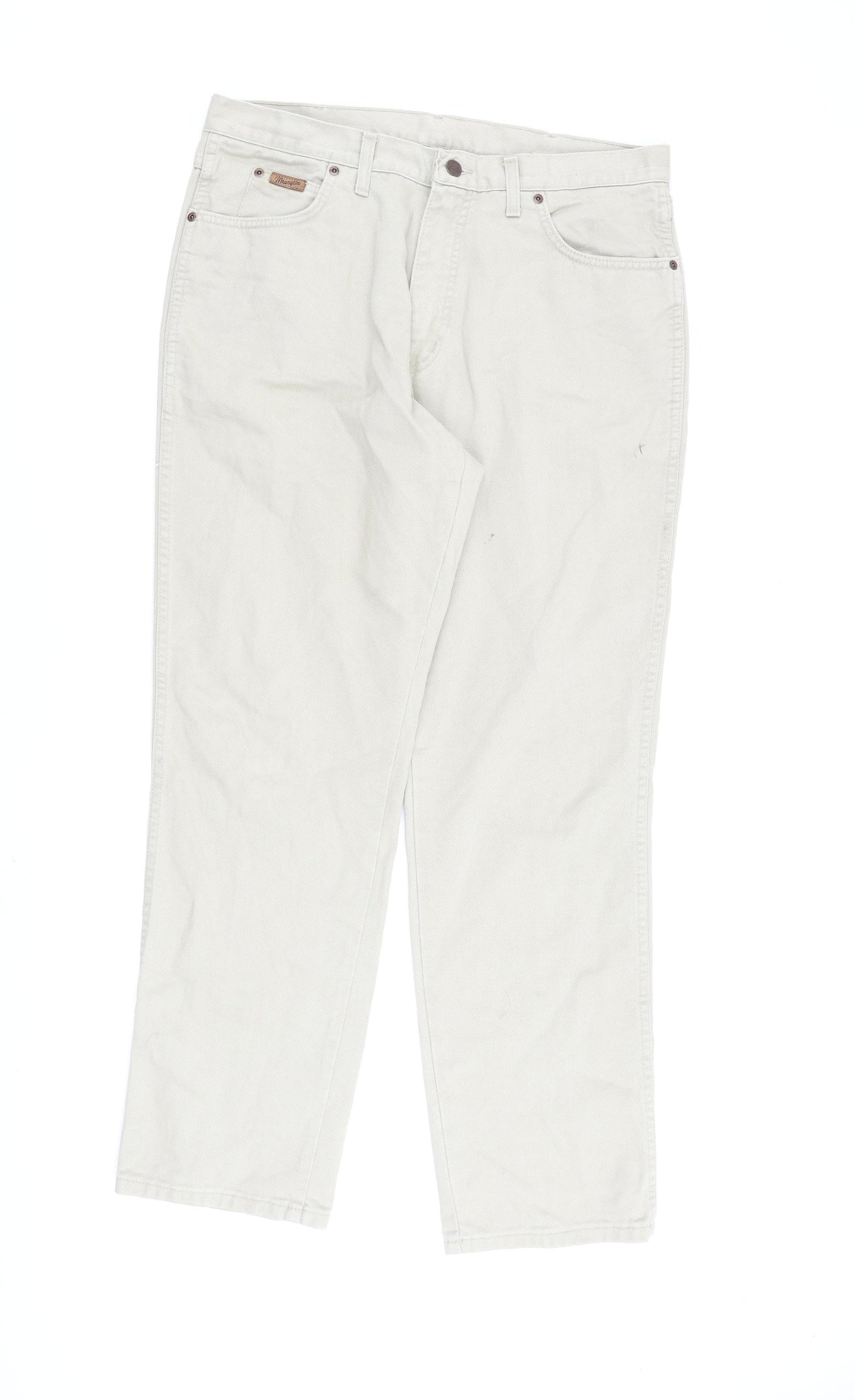 Wrangler Mens Beige Cotton Straight Jeans Size 36 in L32 in Regular Zip