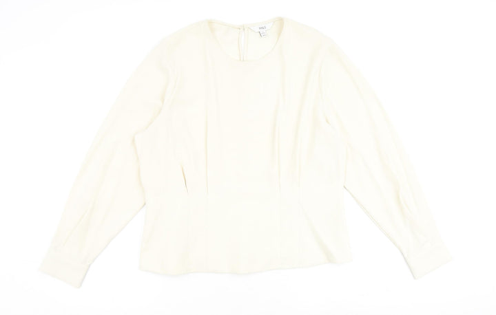 Marks and Spencer Womens Ivory Polyester Basic Blouse Size 18 Round Neck