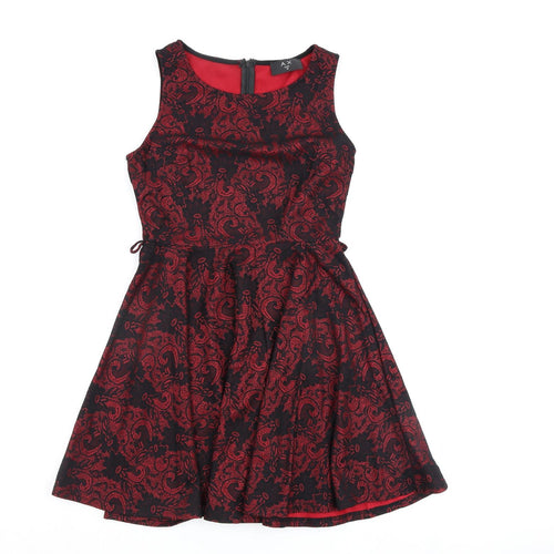 AX Paris Womens Red Polyester A-Line Size 10 Round Neck Zip