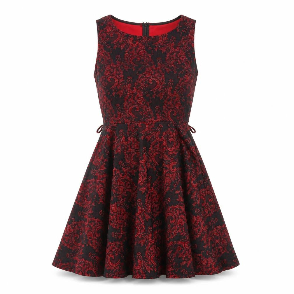 Front view of AX Paris women’s red polyester a-line, size UK 10, round neck zip