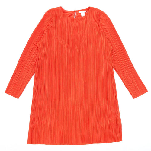 H&M Womens Red Polyester A-Line Size S Round Neck Button
