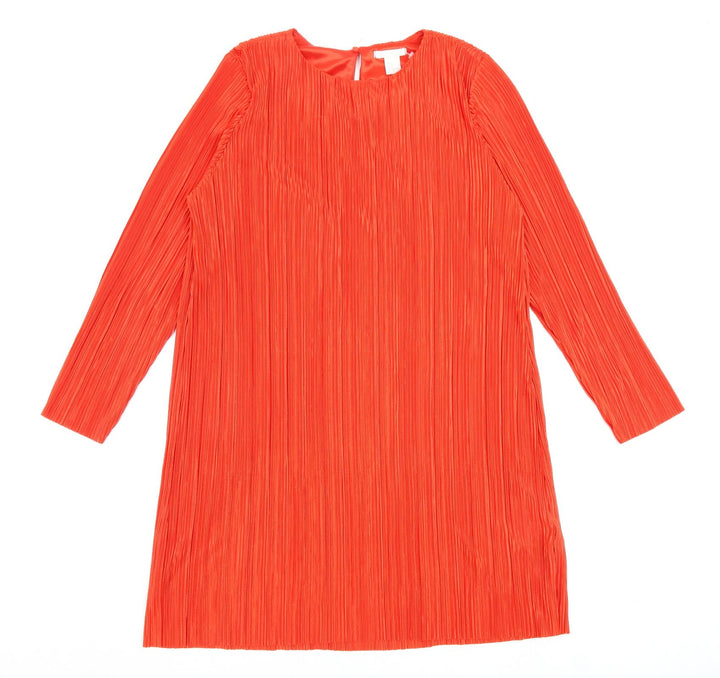 H&M Womens Red Polyester A-Line Size S Round Neck Button