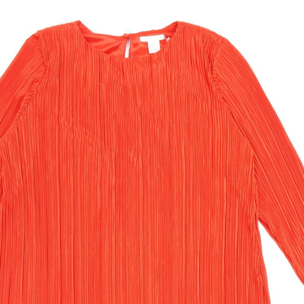 H&M Womens Red Polyester A-Line Size S Round Neck Button
