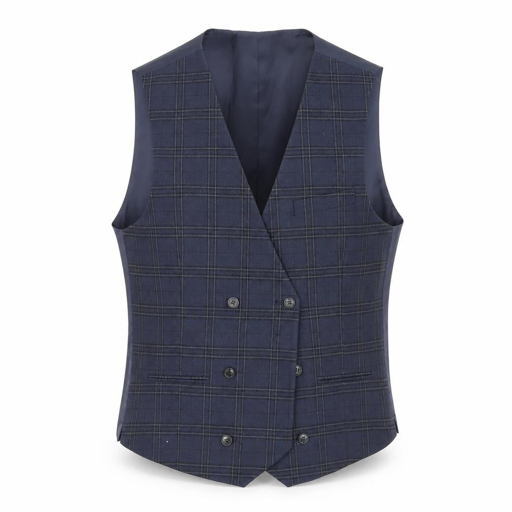 Front view of Marks & Spencer men’s blue check polyester jacket blazer, size M, regular