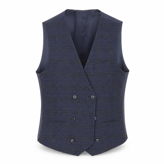 Front view of Marks & Spencer men’s blue check polyester jacket blazer, size M, regular