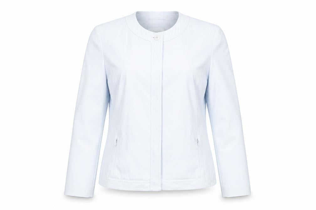 Front view of Country Casuals women’s blue jacket, size UK 12, zip