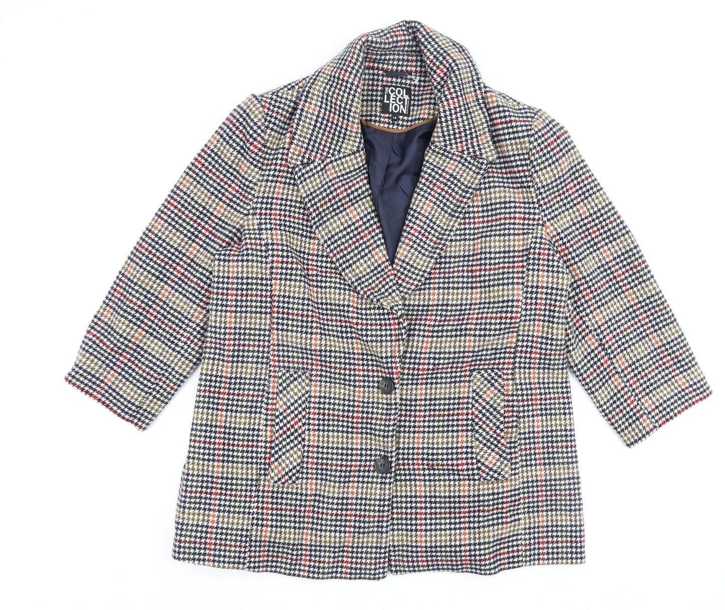 Debenhams Womens Multicoloured Check Overcoat Coat Size 18 Button