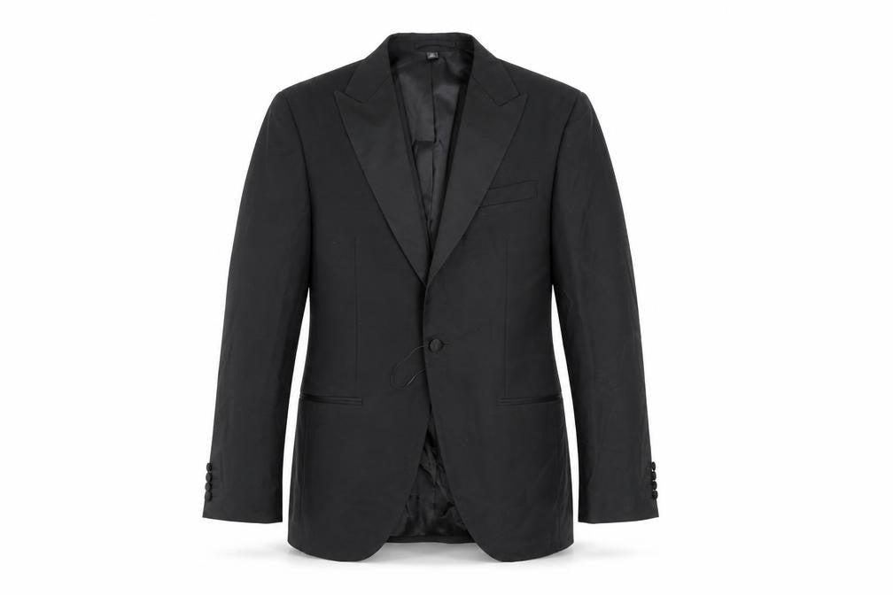 Front view of Marks & Spencer men’s black polyester jacket blazer, size 38, regular