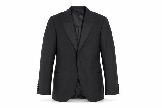 Front view of Marks & Spencer men’s black polyester jacket blazer, size 38, regular