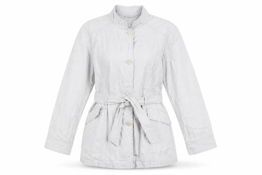 Front view of Klass women’s grey jacket coat, size L, button