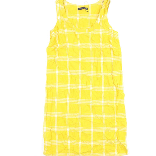 Marks and Spencer Womens Yellow Check Flax A-Line Size 8 Round Neck Pullover