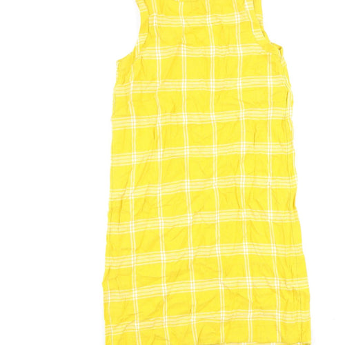 Marks and Spencer Womens Yellow Check Flax A-Line Size 8 Round Neck Pullover